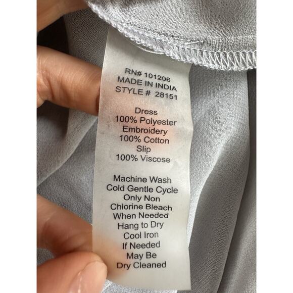 Soft Surroundings Ibiza Embroidered Gray Chiffon Maxi Dress Size Large - Picture 7 of 7